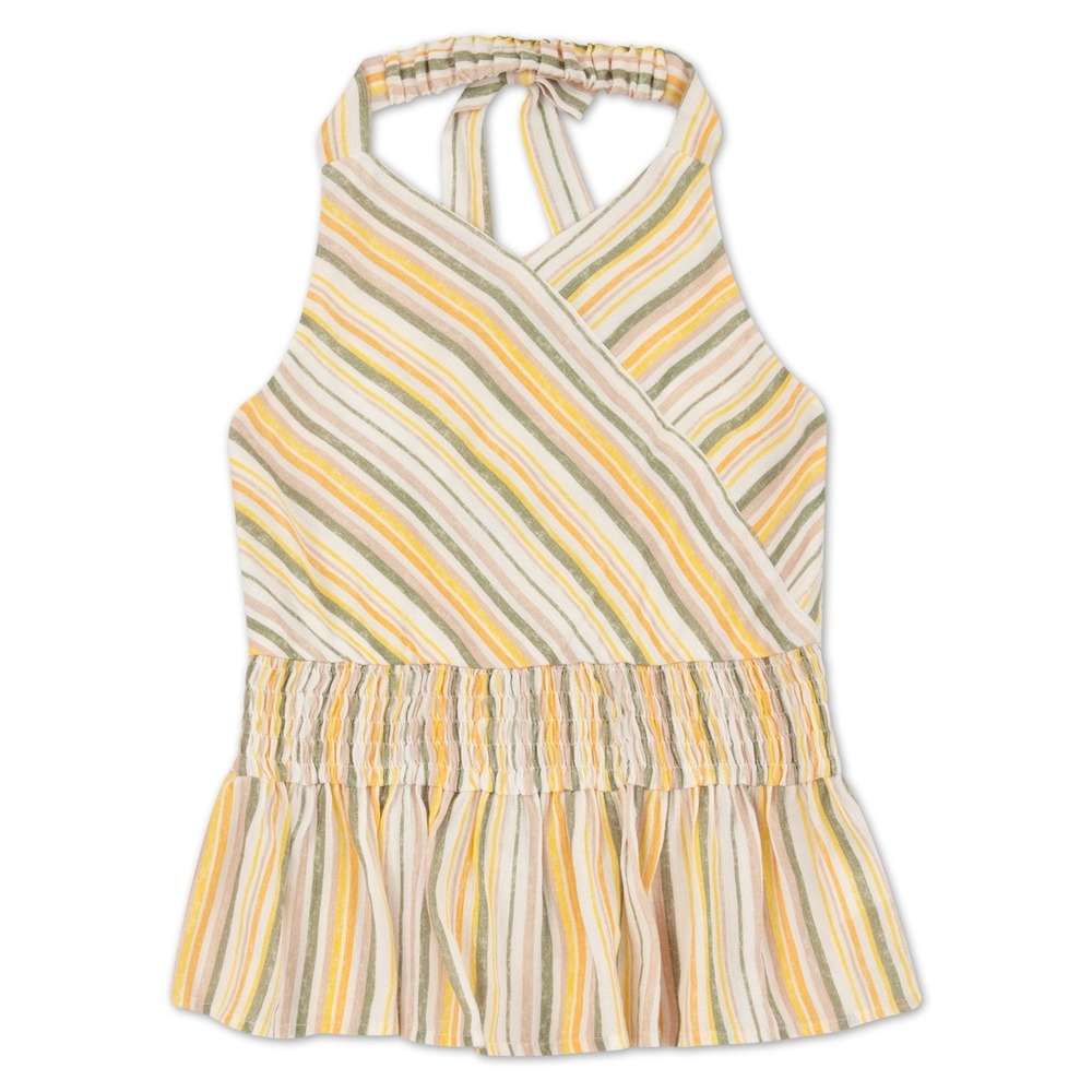 Speechless‎ Big Girls Smocked Elastic Waist Striped Halter Top - Tan Green - XL